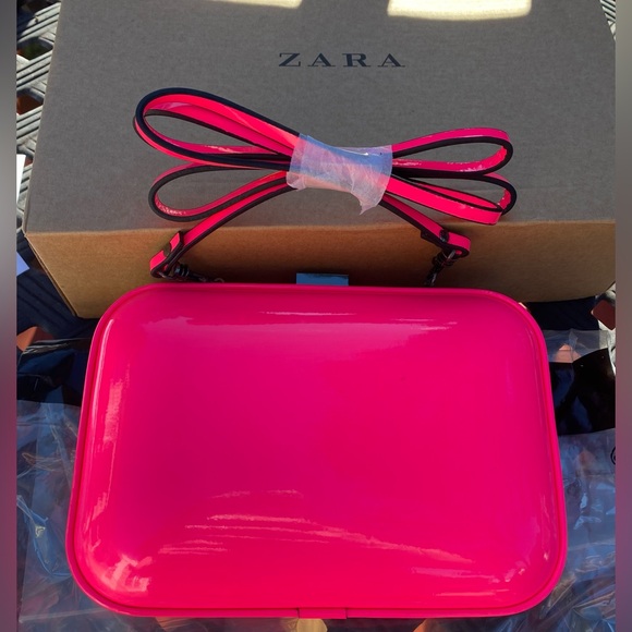 Zara Neon Pink “Box Bag” Interchangeable Clutch & Crossbody - Picture 3 of 9